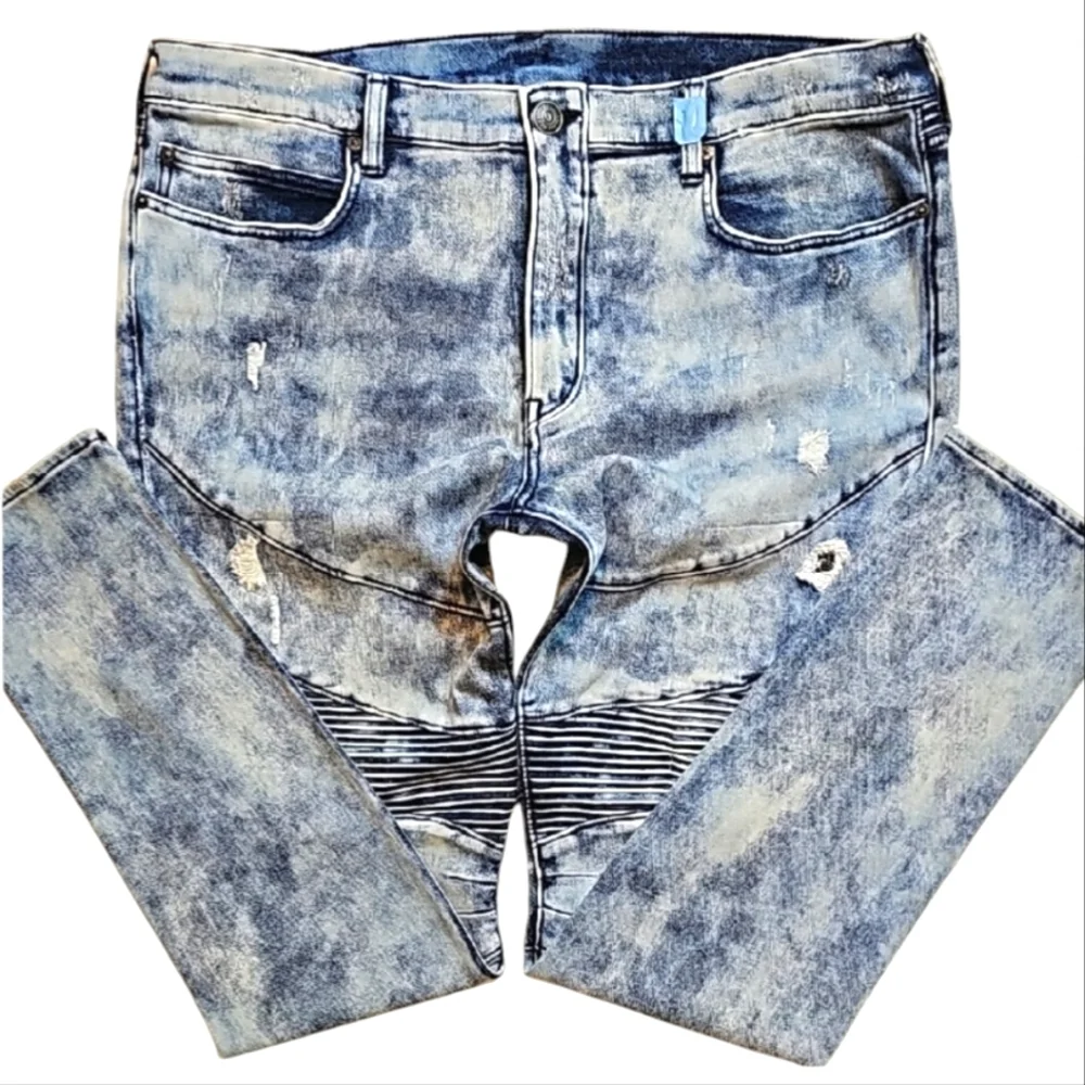 💥True Religion Blue Acid-Wash Rocco Rlxd Skinny Jeans. Men's Size: W40x34L